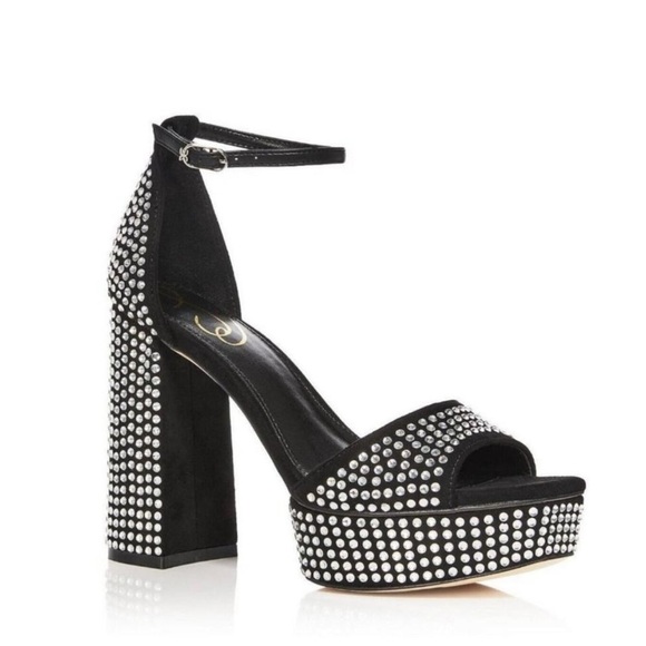 Nib Sam Edelman Nellie Glitz Platform Black Sandals - Picture 1 of 11